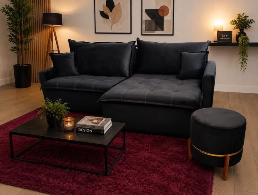 Sofá preto sob medida Dallas House Estofados